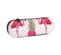 DCEHGEW Pink Flamingo Pineapple Prints Leather Pencil Case Organiser with Pen Slots, Hard Shell Stylish Pouch for School Office Travel, Gift for Students Men Women