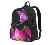 DCEHGEW Pink Flower and Butterfly Printed Travel Laptop Backpack, Lightweight School Bag for Hiking and Casual Daypack Use