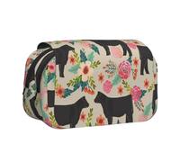 DCEHGEW Pink Flower Show Steer Cows Cattle Prints Flap Pencil Case Stylish Storage Bag, Double Layer Large Capacity Pen Pouch for School Office Travel