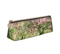DCEHGEW Pink Flowers on The Tree Printed Zipper Pencil Case Cute Stationery Organizer PVC Leather Triangle Makeup Bag Pen Pouch
