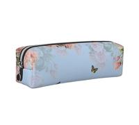 DCEHGEW Pink Rose Butterfly Printed Leather Pencil Case Cute Stationery Organizer Simple Makeup Bag Pen Pouch, Silver Zipper