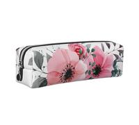 DCEHGEW Pink Watercolor Flower Printed Leather Pencil Case Cute Stationery Organizer Simple Makeup Bag Pen Pouch, Silver Zipper