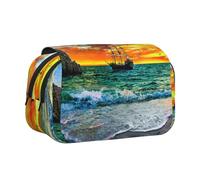 DCEHGEW Pirate Ship in the Sunset Printed Flip Pencil Case with 2 Compartments, Large Capacity, Portable Stationery Organizer for School, Travel and Art