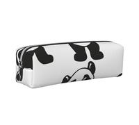 DCEHGEW Playful Panda Printed Leather Pencil Case Cute Stationery Organizer Simple Makeup Bag Pen Pouch, Silver Zipper
