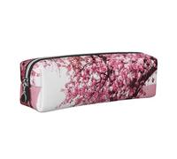 DCEHGEW Plum Tree Blossom Printed Leather Pencil Case Cute Stationery Organizer Simple Makeup Bag Pen Pouch, Silver Zipper