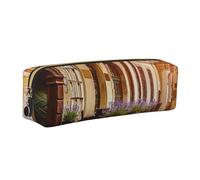 DCEHGEW Poland's Historic Center Street Printed Leather Pencil Case Cute Stationery Organizer Simple Makeup Bag Pen Pouch, Gold Zipper