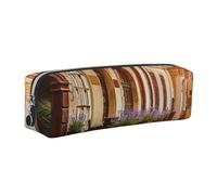 DCEHGEW Poland's Historic Center Street Printed Leather Pencil Case Cute Stationery Organizer Simple Makeup Bag Pen Pouch, Silver Zipper