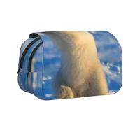 DCEHGEW Polar Bear Printed Flip Pencil Case with 2 Compartments, Large Capacity, Portable Stationery Organizer for School, Travel and Art