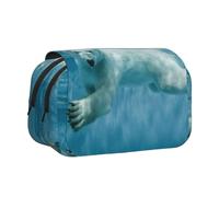 DCEHGEW Polar Bear Swimming Printed Flip Pencil Case with 2 Compartments, Large Capacity, Portable Stationery Organizer for School, Travel and Art