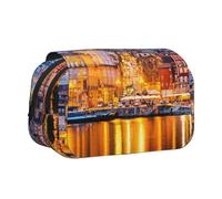 DCEHGEW Porto Old City Historical Twilight Scenery Printed Flip Pencil Case with 2 Compartments, Large Capacity, Portable Stationery Organizer for School, Travel and Art
