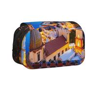 DCEHGEW Positano Seaside Sunset Printed Flip Pencil Case with 2 Compartments, Large Capacity, Portable Stationery Organizer for School, Travel and Art