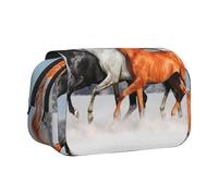DCEHGEW Pretty Horses Printed Flip Pencil Case with 2 Compartments, Large Capacity, Portable Stationery Organizer for School, Travel and Art