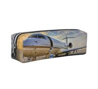 DCEHGEW Private Plane Printed Leather Pencil Case Cute Stationery Organizer Simple Makeup Bag Pen Pouch, Silver Zipper