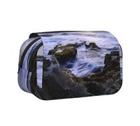DCEHGEW Puerto Rico Beach Printed Flip Pencil Case with 2 Compartments, Large Capacity, Portable Stationery Organizer for School, Travel and Art