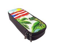 DCEHGEW Puerto Rico Flag Frog Palm Trees Prints PU Leather Pencil Case, Flip-Top Zipper Pen Pouch Organizer for School Office Travel, Stationery Holder, Gift for Women Men Kids