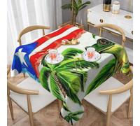 DCEHGEW Puerto Rico Flag Frog Palm Trees Prints Square Tablecloth 137x137 CM, Waterproof Fabric Table Cloth for Dining Table, Farmhouse Table Cover for Kitchen Dining Tabletop Decoration