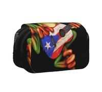 DCEHGEW Puerto rico Flag Frog Printed Flip Pencil Case with 2 Compartments, Large Capacity, Portable Stationery Organizer for School, Travel and Art