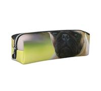 DCEHGEW Pugs in the Garden Printed Leather Pencil Case Cute Stationery Organizer Simple Makeup Bag Pen Pouch, Silver Zipper