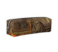 DCEHGEW Pumpkins Trolley Printed Leather Pencil Case Cute Stationery Organizer Simple Makeup Bag Pen Pouch, Silver Zipper