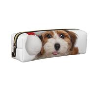 DCEHGEW Puppy Dog Christmas Santa Hat Printed Leather Pencil Case Cute Stationery Organizer Simple Makeup Bag Pen Pouch, Gold Zipper