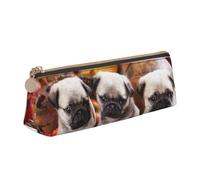 DCEHGEW puppys Pug Printed Zipper Pencil Case Cute Stationery Organizer PVC Leather Triangle Makeup Bag Pen Pouch