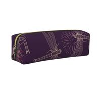 DCEHGEW Purple Dragonfly Printed Leather Pencil Case Cute Stationery Organizer Simple Makeup Bag Pen Pouch, Gold Zipper