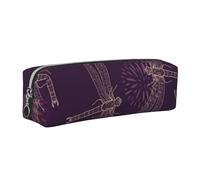 DCEHGEW Purple Dragonfly Printed Leather Pencil Case Cute Stationery Organizer Simple Makeup Bag Pen Pouch, Silver Zipper