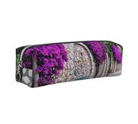 DCEHGEW Purple Floral Blooming Path Printed Leather Pencil Case Cute Stationery Organizer Simple Makeup Bag Pen Pouch, Silver Zipper