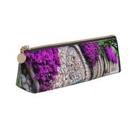 DCEHGEW Purple Floral Blooming Path Printed Zipper Pencil Case Cute Stationery Organizer PVC Leather Triangle Makeup Bag Pen Pouch