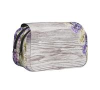 DCEHGEW Purple White Flowers Printed Flip Pencil Case with 2 Compartments, Large Capacity, Portable Stationery Organizer for School, Travel and Art