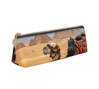 DCEHGEW Pyramid Camel Printed Zipper Pencil Case Cute Stationery Organizer PVC Leather Triangle Makeup Bag Pen Pouch