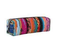 DCEHGEW Rainbow Color Printed Leather Pencil Case Cute Stationery Organizer Simple Makeup Bag Pen Pouch, Silver Zipper