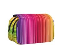 DCEHGEW Rainbow Color Stripe Printed Flip Pencil Case with 2 Compartments, Large Capacity, Portable Stationery Organizer for School, Travel and Art