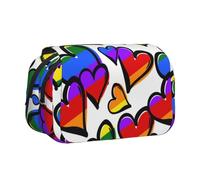 DCEHGEW Rainbow Colored Gay Pride Hearts Prints Flap Pencil Case Stylish Storage Bag, Double Layer Large Capacity Pen Pouch for School Office Travel