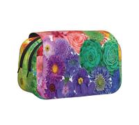 DCEHGEW Rainbow Flowers Printed Flip Pencil Case with 2 Compartments, Large Capacity, Portable Stationery Organizer for School, Travel and Art