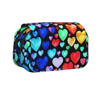 DCEHGEW Rainbow Hearts Printed Flip Pencil Case with 2 Compartments, Large Capacity, Portable Stationery Organizer for School, Travel and Art