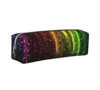 DCEHGEW Rainbow Neon Printed Leather Pencil Case Cute Stationery Organizer Simple Makeup Bag Pen Pouch, Silver Zipper