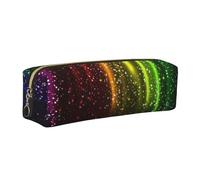 DCEHGEW Rainbow Neon Printed Leather Pencil Case Cute Stationery Organizer Simple Makeup Bag Pen Pouch, Gold Zipper