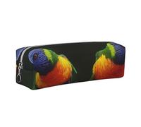 DCEHGEW Rainbow Parrots Printed Leather Pencil Case Cute Stationery Organizer Simple Makeup Bag Pen Pouch, Silver Zipper