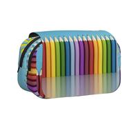 DCEHGEW Rainbow Pencil Printed Flip Pencil Case with 2 Compartments, Large Capacity, Portable Stationery Organizer for School, Travel and Art