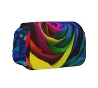 DCEHGEW Rainbow Rose Flower Printed Flip Pencil Case with 2 Compartments, Large Capacity, Portable Stationery Organizer for School, Travel and Art