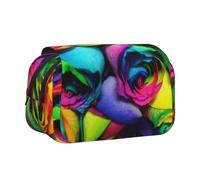 DCEHGEW Rainbow Rose Printed Flip Pencil Case with 2 Compartments, Large Capacity, Portable Stationery Organizer for School, Travel and Art
