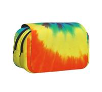 DCEHGEW Rainbow Spiral Tie Dye Printed Flip Pencil Case with 2 Compartments, Large Capacity, Portable Stationery Organizer for School, Travel and Art