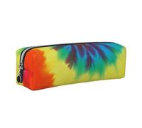 DCEHGEW Rainbow Spiral Tie Dye Printed Leather Pencil Case Cute Stationery Organizer Simple Makeup Bag Pen Pouch, Silver Zipper