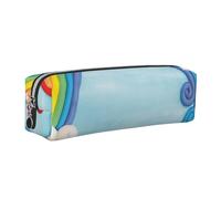 DCEHGEW Rainbow Star Love Heart Printed Leather Pencil Case Cute Stationery Organizer Simple Makeup Bag Pen Pouch, Silver Zipper
