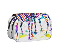 DCEHGEW Rainbow Zebra Printed Flip Pencil Case with 2 Compartments, Large Capacity, Portable Stationery Organizer for School, Travel and Art