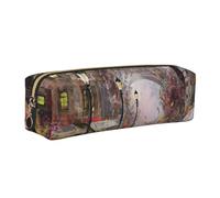 DCEHGEW Rainy Street in Paris Printed Leather Pencil Case Cute Stationery Organizer Simple Makeup Bag Pen Pouch, Gold Zipper