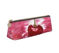 DCEHGEW Red Cherries Printed Zipper Pencil Case Cute Stationery Organizer PVC Leather Triangle Makeup Bag Pen Pouch