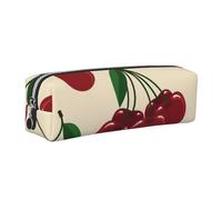 DCEHGEW Red Cherry Pattern Printed Leather Pencil Case Cute Stationery Organizer Simple Makeup Bag Pen Pouch, Silver Zipper