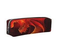 DCEHGEW Red Dragon Printed Leather Pencil Case Cute Stationery Organizer Simple Makeup Bag Pen Pouch, Silver Zipper